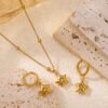 Stainless Steel Inlaid Rhinestone Series Pendant Necklace Earring Set