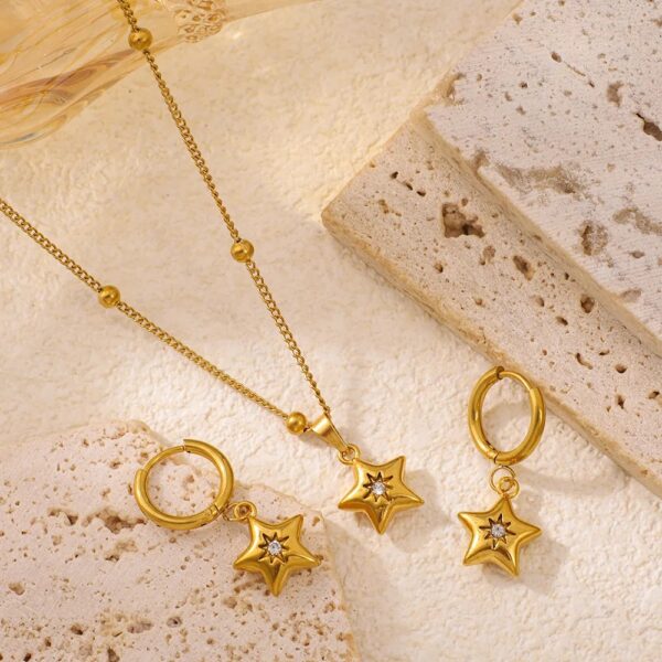Stainless Steel Inlaid Rhinestone Series Pendant Necklace Earring Set