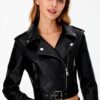 Veste de motard en cuir PU pour femme