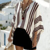 Loose-fit Batwing Sleeve Striped Top T-shirt