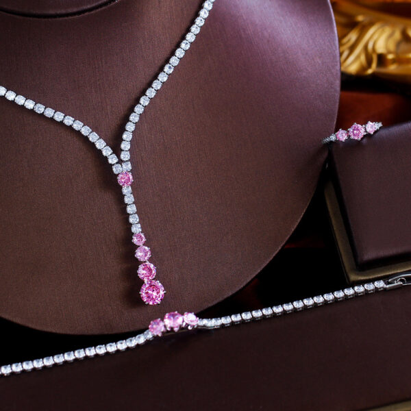 French-style Minimalist Luxury Zircon Necklace Earrings Bracelet And Ring Set 4-piece Set