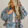 1265853f-b72e-45a1-bb20-05164b649c4c.jpg Vintage Washed Denim Jacket Floral Print Loose-Fit Fashionable Long-Sleeve Shirt
