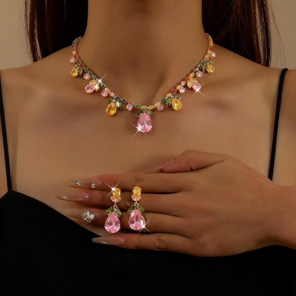 Colorful Intricately Crafted Zircon Necklace And Earrings Jewelry Set