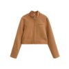 Veste américaine Femme vintage à col montant en velours suédé et manches longues