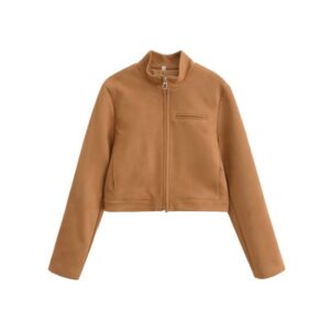 Veste américaine Femme vintage à col montant en velours suédé et manches longues