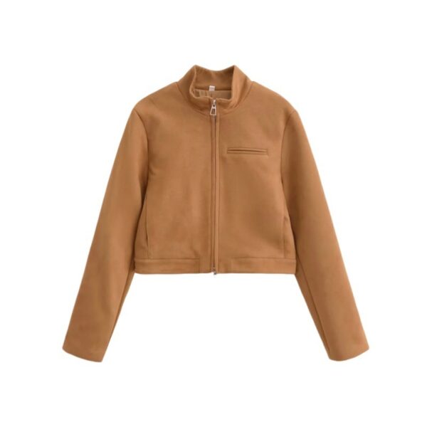 Veste américaine Femme vintage à col montant en velours suédé et manches longues