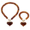 Retro Amber Heart Pendant Necklace And Bracelet Set
