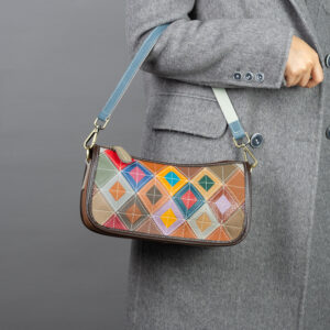 Niche-design Cowhide Leather Bag Underarm Bag Color-block Vintage Shoulder Bag Mini Bag