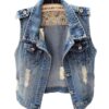 Women's Washed Denim Nostalgic Plus-Size Ripped Vest