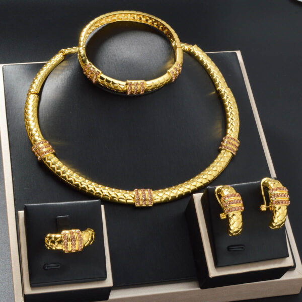 Chinese-style Diamond-studded Ring Bracelet Necklace And Earring Set