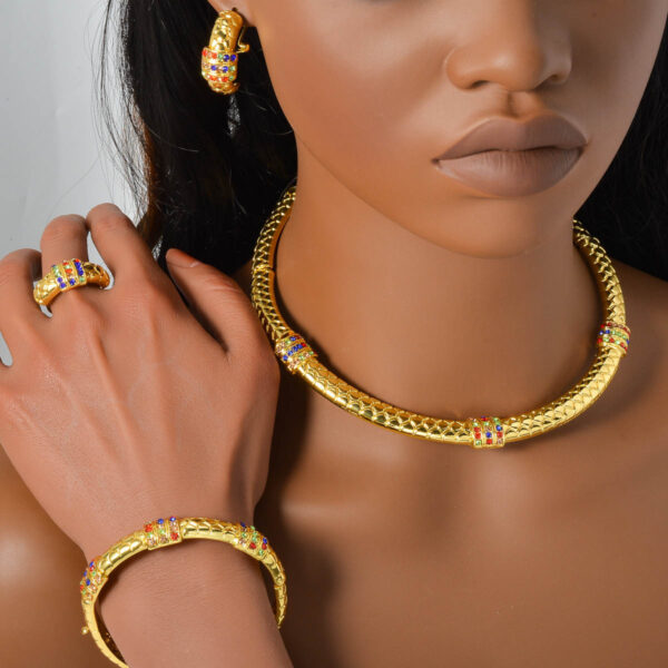 Chinese-style Diamond-studded Ring Bracelet Necklace And Earring Set