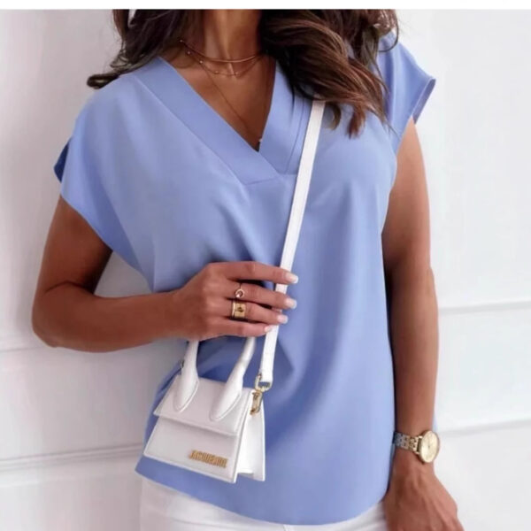 Solid-color Sleeveless V-neck Womens Casual Shirt