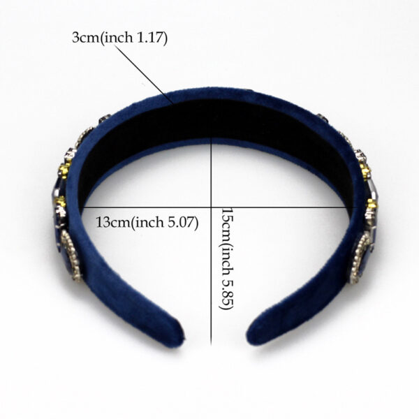 Navy Blue Rhinestone Handmade Vintage Headband With Baroque Flower And Pearls