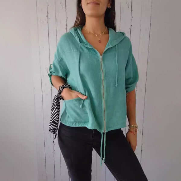 Hooded Drawstring Cotton-linen Long-sleeve Loose Casual