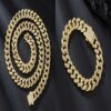 Collier et bracelet en alliage, chaîne à maillons cubains de 13 mm avec boucle à ressort et diamants.