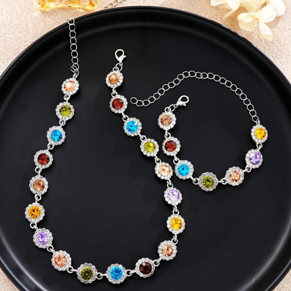 Fashionable Colorful Zircon Bracelet And Necklace Set