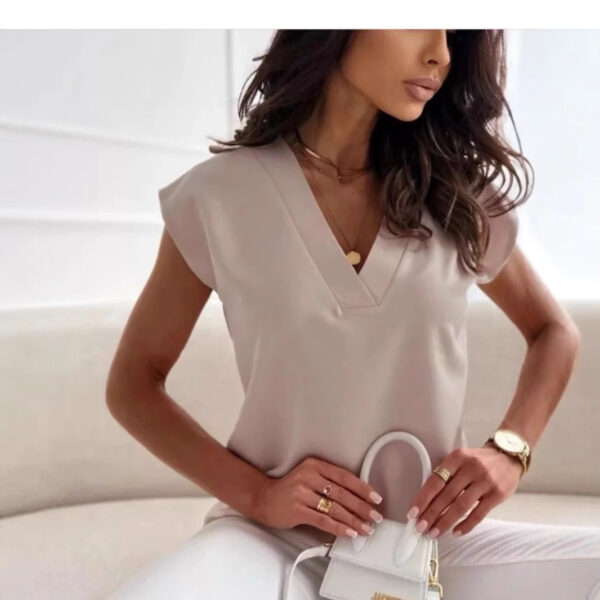 Solid-color Sleeveless V-neck Womens Casual Shirt
