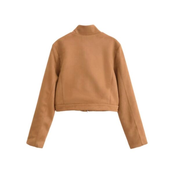Veste américaine Femme vintage à col montant en velours suédé et manches longues