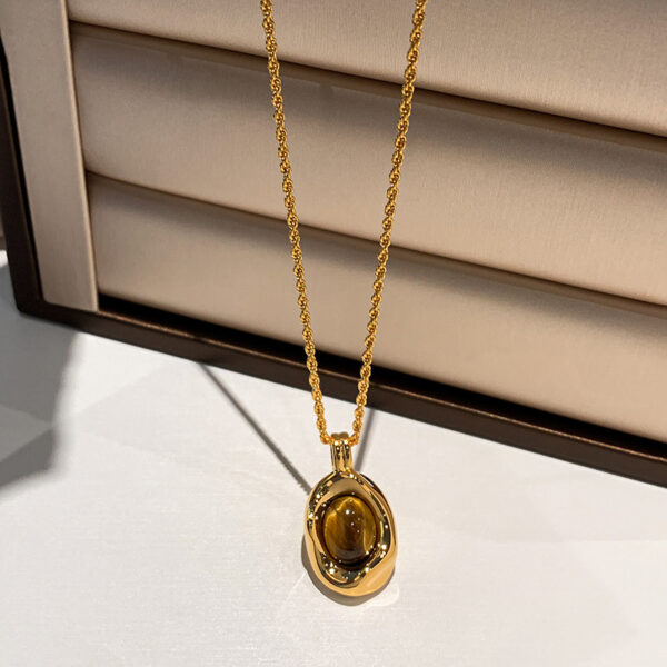 Genuine Gold-Plated Oval Tigers Eye Necklace And Earrings Set For Women