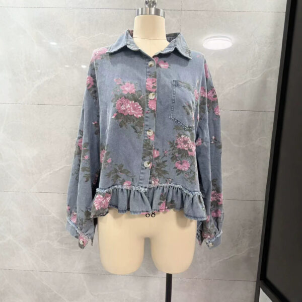 3b8da0ff-ea97-4f1f-828d-9998cf06fc56.jpg Vintage Washed Denim Jacket Floral Print Loose-Fit Fashionable Long-Sleeve Shirt