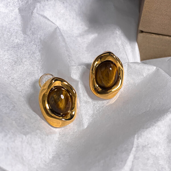 Genuine Gold-Plated Oval Tigers Eye Necklace And Earrings Set For Women