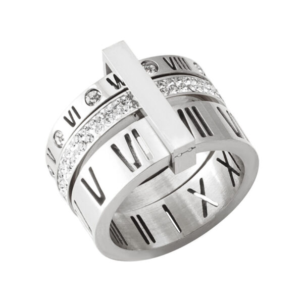 Roman Diamond Bracelet Titanium Steel Necklace Ring Set