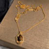 Genuine Gold-Plated Oval Tigers Eye Necklace And Earrings Set For Women