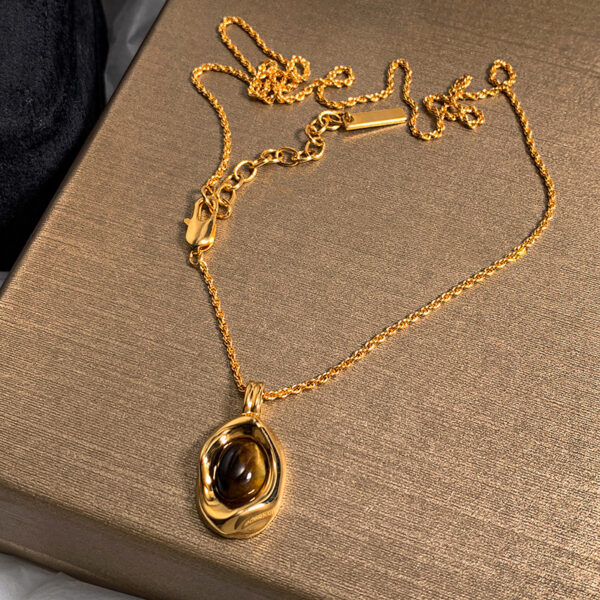 Genuine Gold-Plated Oval Tigers Eye Necklace And Earrings Set For Women
