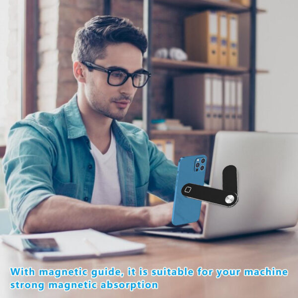 4581180c-362f-49d6-a9b4-b3bfdebb7dc5.jpg Support pour ordinateur portable et téléphone, fixation latérale réglable pour ordinateur portable, support magnétique pour écran d'ordinateur portable, support pliable en aluminium pour tablette et double écran.