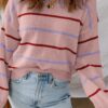 New Womens Casual Color-Striped Pullover Sweater