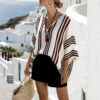 Loose-fit Batwing Sleeve Striped Top T-shirt