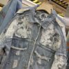 Womens Lace-embroidered Distressed Denim Jacket