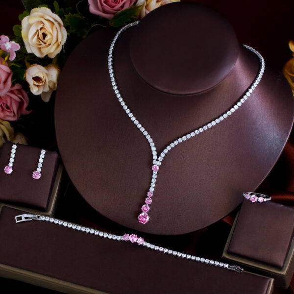 French-style Minimalist Luxury Zircon Necklace Earrings Bracelet And Ring Set 4-piece Set