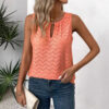 Casual Sleeveless Top With Keyhole Neckline Hollow-Out T-Shirt