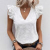 Women's Butterfly Sleeve Ruffle Trim Top