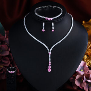 French-style Minimalist Luxury Zircon Necklace Earrings Bracelet And Ring Set 4-piece Set