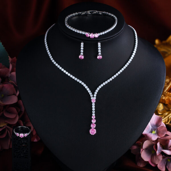 French-style Minimalist Luxury Zircon Necklace Earrings Bracelet And Ring Set 4-piece Set
