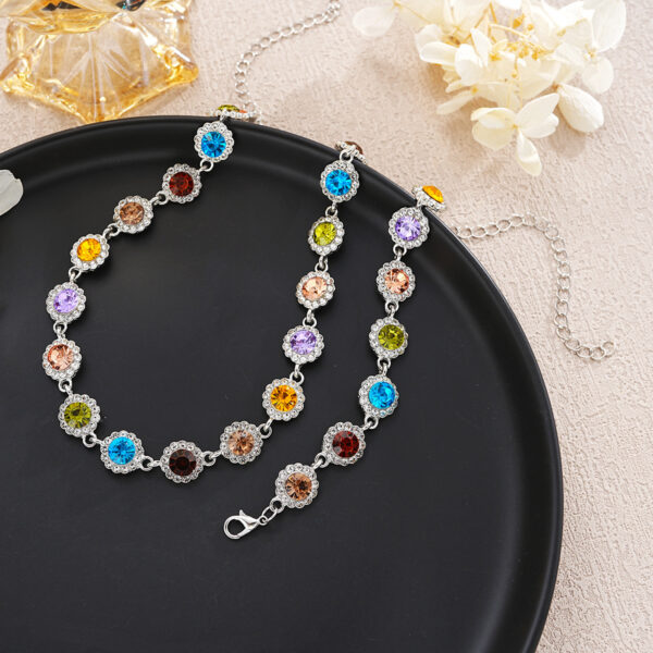 Fashionable Colorful Zircon Bracelet And Necklace Set