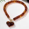 Retro Amber Heart Pendant Necklace And Bracelet Set