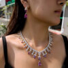 Womens Purple Waterdrop Necklace And Earrings Set