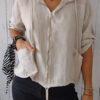 Hooded Drawstring Cotton-linen Long-sleeve Loose Casual