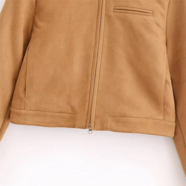 Veste américaine Femme vintage à col montant en velours suédé et manches longues