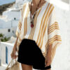 Loose-fit Batwing Sleeve Striped Top T-shirt