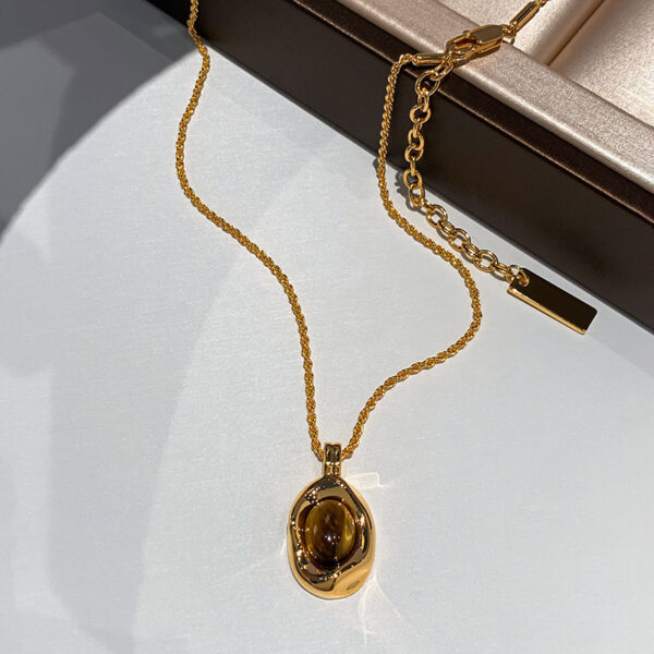 Genuine Gold-Plated Oval Tigers Eye Necklace And Earrings Set For Women