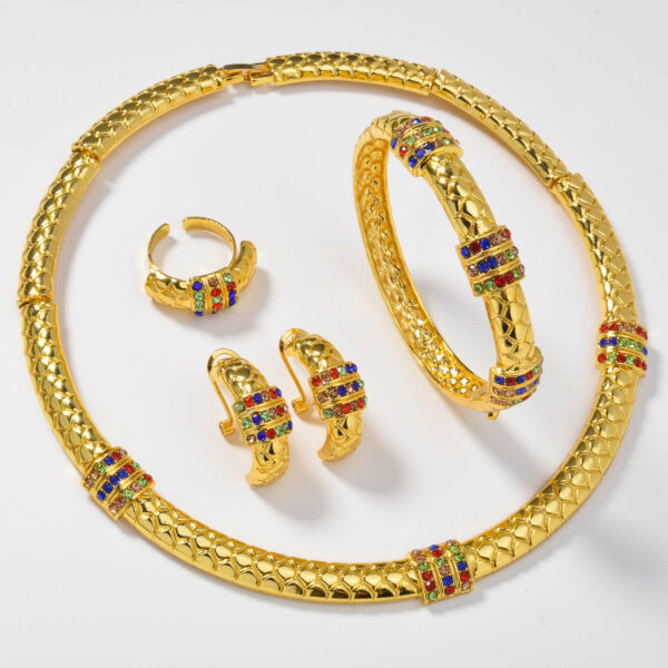 Chinese-style Diamond-studded Ring Bracelet Necklace And Earring Set