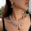 Womens Purple Waterdrop Necklace And Earrings Set