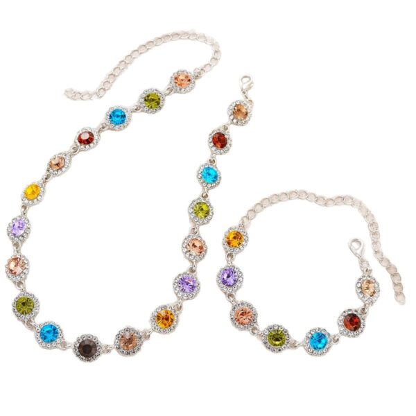 Fashionable Colorful Zircon Bracelet And Necklace Set