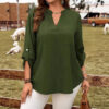 Solid-color V-neck Button-up Loose-fitting Fashionable Top