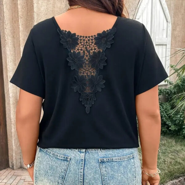 6ba18f88-9bb6-41e6-aa45-ecdf1d1fbea3.jpg Patchwork Fashionable Lace-trimmed T-shirt Womens Clothing