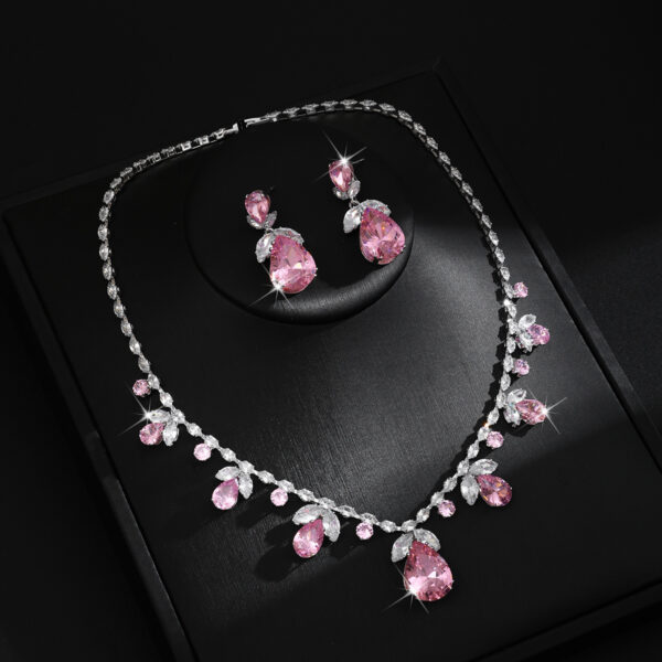 Colorful Intricately Crafted Zircon Necklace And Earrings Jewelry Set